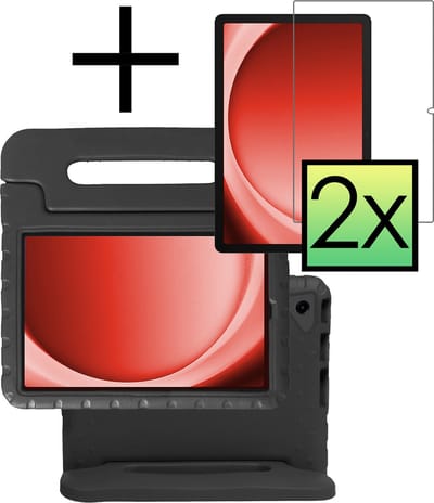Hoes - Geschikt voor Samsung Galaxy Tab A9 - Met 2x Screenprotector - Kinderhoes Shockproof Bumper - Kidsproof Case - Tablet Hoesje - Kinder Cover - Zwart