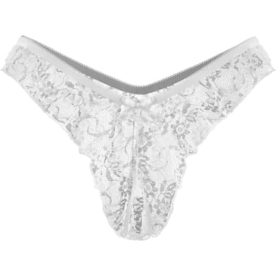 Amorable - Kanten Brasilian String Met Open Kruis - Wit