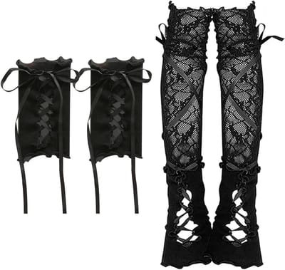 Lange Vingerloze Handschoenen van Kant voor Dames - Gothic Kostuum Accessoires voor Halloween en Avondfeesten