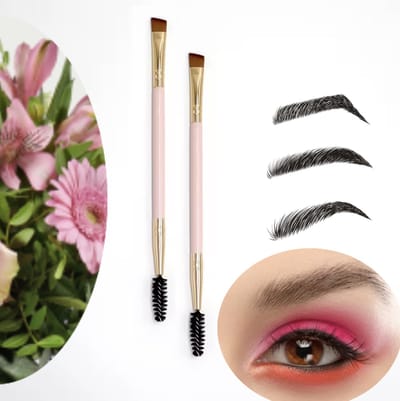 Wenkbrauwborstel Set van 3 Dubbelzijdige Wenkbrauw- en Wimperborstel – Schuin Penseel + Spoolie – Voor Wenkbrauwgel, Poeder & Styling – Roze