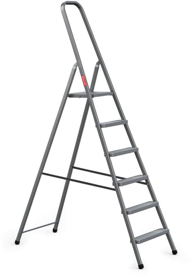 Baulich Opvouwbare huishoudtrap - Stalen vouwladder met 6 antislip treden en platform, draagvermogen 125 kg, werkhoogte 320 cm, stabiel met geprofileerde voeten