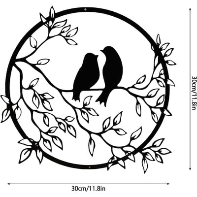 Metalen Ronde Wandkunst Vogel op Boomtak Wandsilhouet Huisdecoratie Housewarming Cadeau Feest Ornament voor Huisdecor zwart