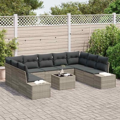 vidaXL - Tuinbank - Set - 9 - st - 8-Aantal - zitplaatsen - Lichtgrijs - Polyrattan