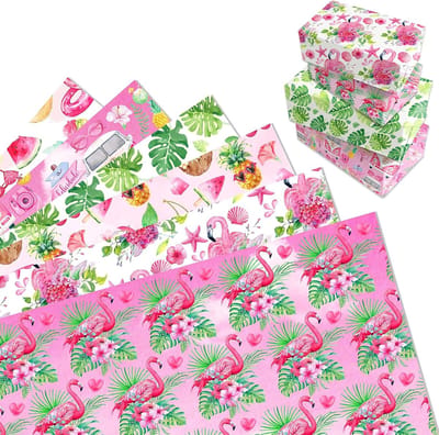 Famanu - 12 vellen Hawaii Cadeauverpakking, Flamingo Geschenkverpakking, voor Summe Hawaii Aloha Party Decoraties, 68 x 50 cm