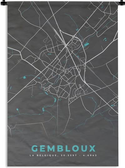 Wandkleed - Wanddoek - Stadskaart – Grijs - Kaart – Genk – België – Plattegrond - 120x180 cm - Wandtapijt