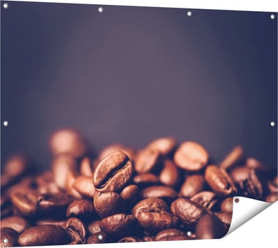 Gards Tuinposter Koffie Bonen op een Zwart Achtergrond - 120x90 cm - Tuindoek - Tuindecoratie - Wanddecoratie buiten - Tuinschilderij