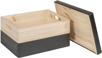 HAUDT® Houten kist KIM Maxi Zwart met losse deksel - handgrepen - 39,5 x 29,5 x 23 cm - inhoud 21.8L - afneembare deksel - gitzwart