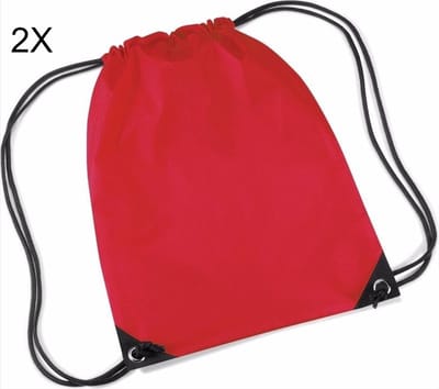 Scoby - 2 x Gymtas - Sporttas voor Kinderen - Drawstring Bag - Festivals, School, en Sport - 12L - Rood - One Size - 2 Stuks