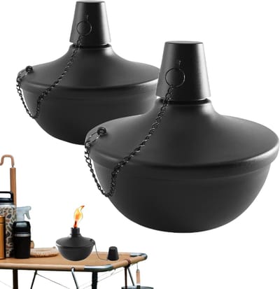 Tafelbrander Set - Olie Lantaarns - Buitenverlichting - Duurzaam Roestvrij Staal - 5.2 x 4.5 Inch - Zwart