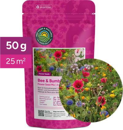 MRS Bloemenmengsel Bijen & Hommels één- en meerjarig - 50 gram voor 25 m² - Groeihoogte: 20-80 cm - Wilde bloemenzaden - Rijk aan nectar en stuifmeel - Geschikt voor alle bodems