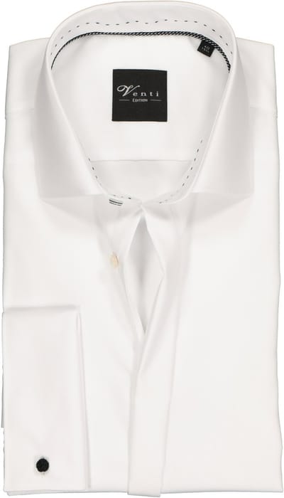 VENTI modern fit smoking overhemd - dubbele manchet en Kent kraag - wit - Strijkvrij - Boordmaat: 37
