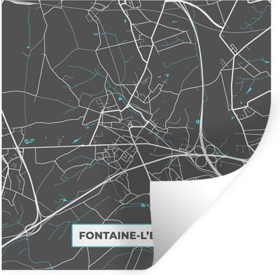 Muurstickers - Sticker Folie - Stadskaart – Grijs - Kaart – Fontaine l'Évêque– België – Plattegrond - 100x100 cm - Plakfolie - Muurstickers Kinderkamer - Zelfklevend Behang XXL - Zelfklevend behangpapier - Stickerfolie
