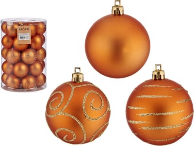 Krist+ Kerstballen - 60x - oranje - gedecoreerd - kunststof - 6 cm