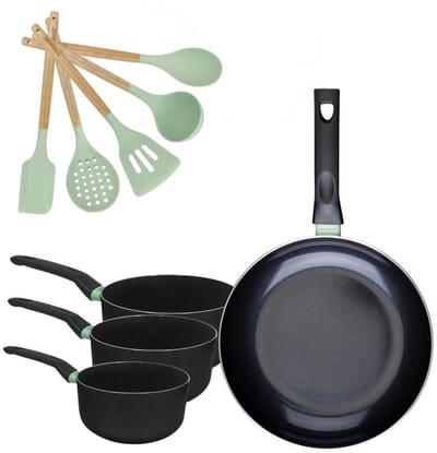 Set Koekenpan 30cm en 3 Kookpannen 16/18/20cm Fackelmann Brandao met 5 keukengerei Oceaan