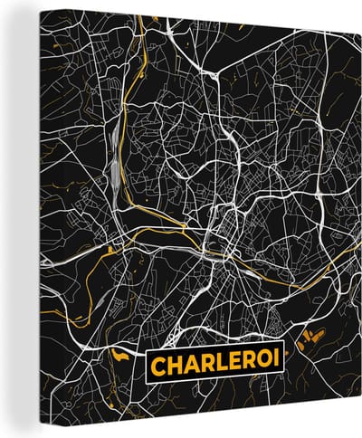 Canvas Schilderij Stadskaart - Goud - Plattegrond - Charleroi - Kaart - 20x20 cm - Wanddecoratie