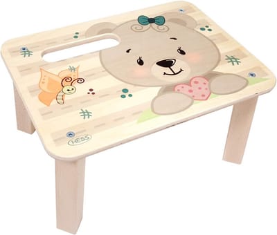 Houten voetenbank kinderen - multifunctionele houten kruk, motief beer, ca. 33 x 24,5 x 17,5 cm