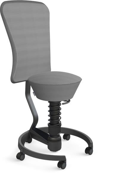 Aeris Swopper with backrest footring with castors (hard floor), black spring strut type: standard, black, spring black seat cover: mesh fabric Runner (Gabriel), grey backrest pole: black, backrest cover: mesh fabric Runner (Gabriel), grey
