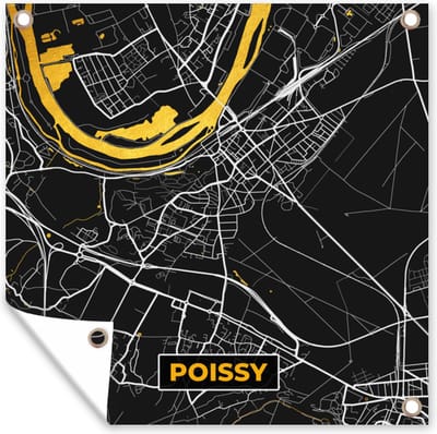 Tuin poster Plattegrond – Kaart – Stadskaart – Frankrijk – Poissy - 200x200 cm - Tuindoek