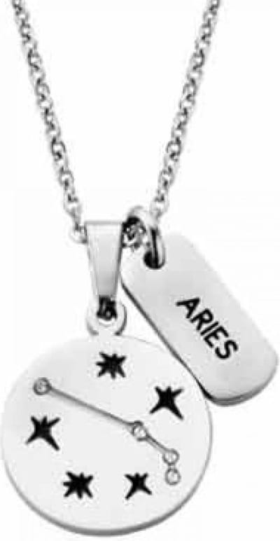 CO88 Collection Zodiac 8CN 26064 Stalen Collier met Hanger - Sterrenbeeld Ram - Lengte 42 + 5 cm - Zilverkleurig