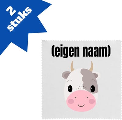 Akyol - koeienkop met eigen naam brillendoekjes - Koe - boeren/koeien liefhebbers - iemand die houdt van koeien - verjaardag - cadeau - kado - 17,8 bij 17,8 cm - 2 stuks