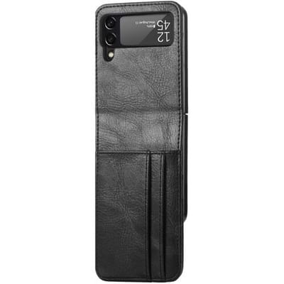 Leren hoesje zwart geschikt voor Samsung Galaxy Z Flip 4 hoesje / Galaxy Flip 4 hoesje - Uitvouwbaar hoesje van zwart leer geschikt voor de geschikt voor Samsung Galaxy Flip 4 - Wallet case ruimte voor pasjes - zwart