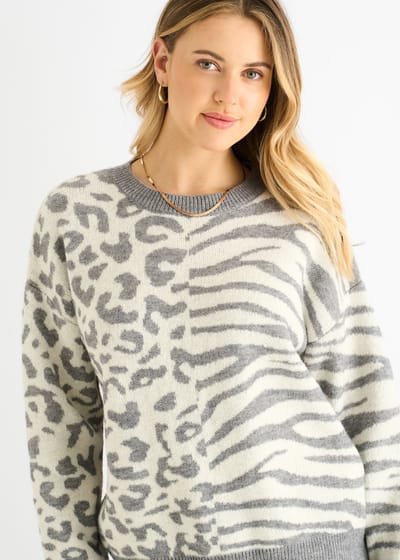 Grijze Contrast Zebra Dieren Gebreide Trui