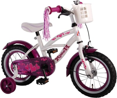 12 inch Meisjesfiets Cruiser Wit Paars | Kinderfiets met Zijwieltjes