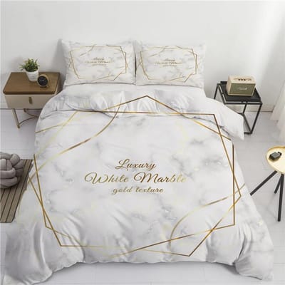 Wit & Goud Marmer Luxe Beddengoed Set Volledige King Size Eenvoudige Marmering Dekbedovertrek Set Met Kussensloop Moderne Slaapkamer Decoratie Beddengoed Set 150*200cm 3pcs