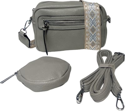 THL Design - Kleine Dames Schoudertas - Dames Tasje - 2 Banden - Bag Strap - Mini Portemonnee - Grijs