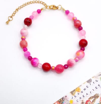Jeannette-Creatief® - Natuursteen - Natuursteen Roze Rood Fuchsia Paars - Natuursteen Armband - Pink Jade - Jade - Kwarts - Roze Armband - Dames Armband - Boho Chic - Ibiza Sieraden - Moederdag