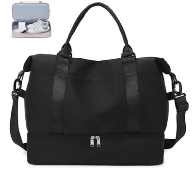 KZQ Reistas, Weekendtas Dames, Travel Duffel Bag met Schoenenvak, Lichtgewicht Handbagage Personal Item, Waterdichte Overnight Weekender Bag, Sporttas, Carry On Bag 14x18x8 Inch zwart