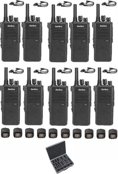 Set van 10 Inrico T522A IP66 4G LTE POC Zello Portofoon K1 2-Pins met D-shape oortje en koffer