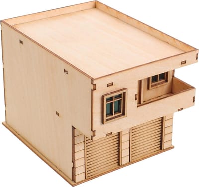 Houten Huis Model - Miniatuur Villa - Zandtafel Opstelling - Realistisch Ontwerp - 10.9 x 7.8 cm - Khaki