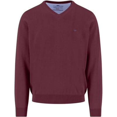 Fynch-Hatton Trui Uni Color Superfine Cotton V-Neck Deep Merlot / male