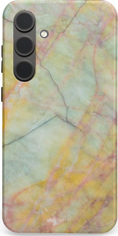 Casetastic hoesje geschikt voor Samsung Galaxy S24 Plus - Dubbellaagse bescherming - Zomer Marmer - Fashion Case - Mintgroen Geel