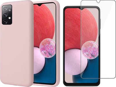 Hoesje geschikt voor Samsung Galaxy A13 4G - Matte Back Cover Microvezel Siliconen Case Hoes Roze - Tempered Glass Screenprotector