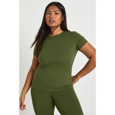 boohoo Dames Plus Supersoft Peached Sculpt Top | Dark Olive | Maat: 16