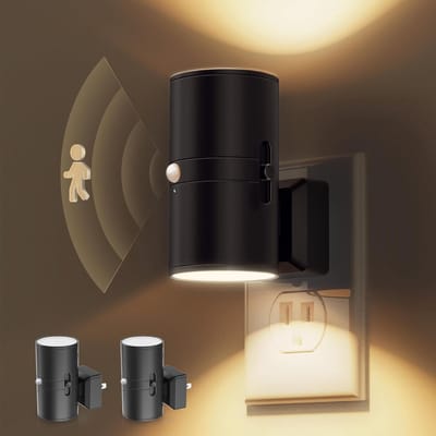 LED-nachtlampje met bewegingssensor, stekker, set van 2, bewegingsgeactiveerd nachtlampje, instelbaar helderheidsbereik van 0-100lm, 3000K zacht wit licht, geschikt voor slaapkamers, trappenhuizen, kinderkamers en kamers van ouderen.