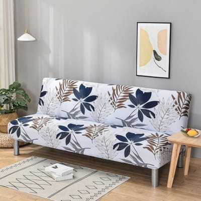 String Bedrukt Opvouwbare Slaapbankhoes Bankhoezen Stretch Dubbele Zithoes Slipcovers Voor Woonkamer Geometrische Print S (120-150CM) white