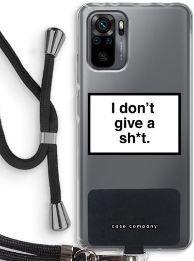 Case Company® - Hoesje met koord geschikt voor Xiaomi Redmi Note 10 Pro hoesje met Koord - Don't give a shit - Telefoonhoesje met Zwart Koord - Bescherming aan alle Kanten en Over de Schermrand