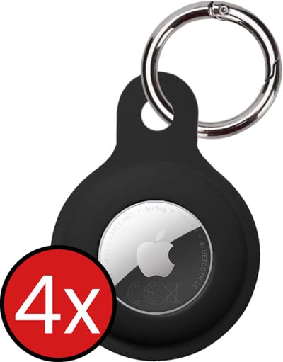 Hoesje Geschikt voor Apple AirTag 2 Sleutelhanger Hoesje Siliconen Hanger - Hoesje Geschikt voor Apple AirTag 2e generatie Hanger Sleutelhanger Hoesje - Zwart - 4 PACK