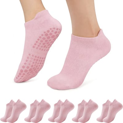 5 paar antislip yogasokken voor dames - Pilates yoga antislipsokken - antislip sokken met stippen voor indoor fitness - ademende mesh sportsokken voor dames - geschikt voor fitness, ballet, dans, yoga en thuisworkouts