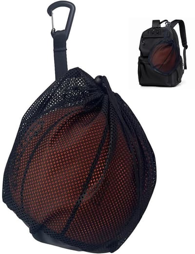 Dailygoods - Ballennet 1 bal, basketbalnet, draagbare met ritsvak en karabijnhaak voor voetbal, handbal, volleybal, sporttas als trainingsuitrusting
