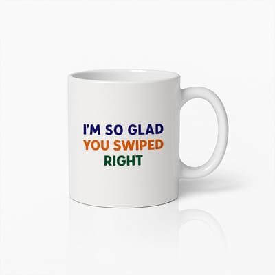 Grappige Dating Mok 330ml – Ik Ben Zo Blij dat je naar Rechts hebt Geveegd Koffiebeker – Humoristisch Cadeau voor Stellen