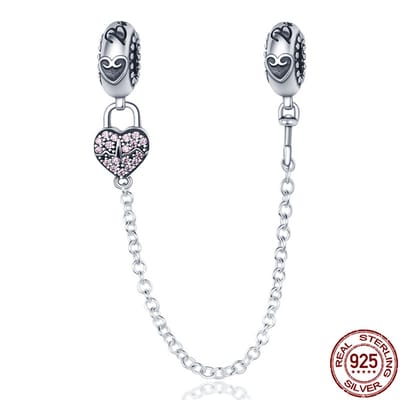 Fler® | Bedel | Past op populaire bedel armbanden (standaard-3mm) | armbandbedel | Veiligheidsketting Hart | Anker schakel | Hangbedel Charm | 925 Sterling Zilver | Zirkonia | Armband Kraal | Kerstcadeau | Sinterklaas Cadeau | Valentijn kado