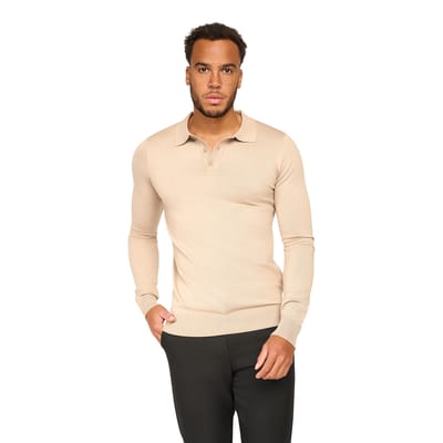 Solution Clothing Ralf - Casual Poloshirt - Regular Fit - Lange Mouwen - Volwassenen - Heren - Mannen - Beige - M