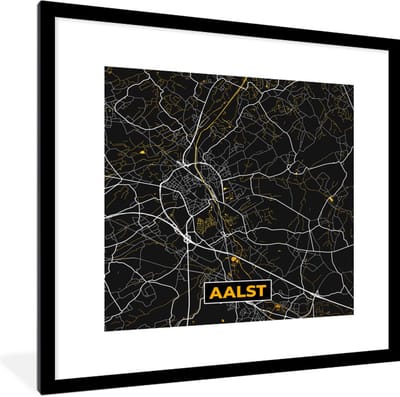 Fotolijst incl. Poster - Aalst - Plattegrond - Kaart - Goud - Stadskaart - 40x40 cm - Posterlijst