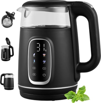 TopChoice® Waterkoker met Temperatuurregeling - Heetwaterdispenser - Warmhoudfunctie - 15x15x24cm - Zwart