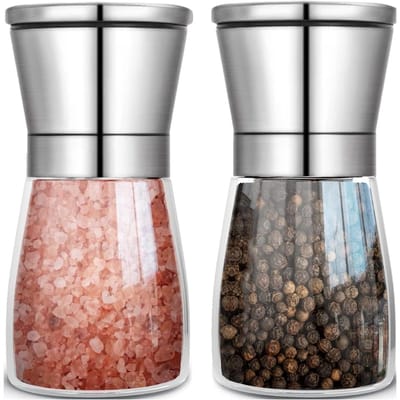 TOVBMUP Maalmachines - 2-pack - Metaal en glas - Verstelbaar - Keramische molen - Navulbaar - voor zout en peper