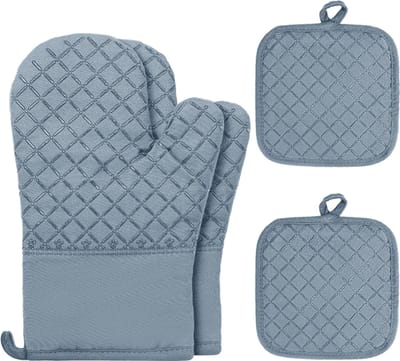 Hittebestendige siliconen ovenhandschoenen, keukenhandschoenen voor bakken en koken, antislip, blauw, 4-pack